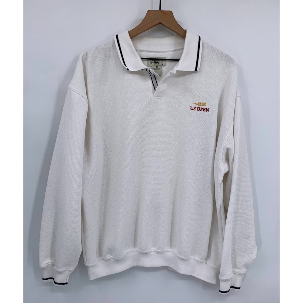 Vintage US Open Sweater Mens Large White Gear For Sports Tennis Pullover